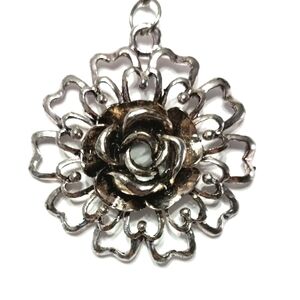 Metallic Rose Silver Floral Pendant